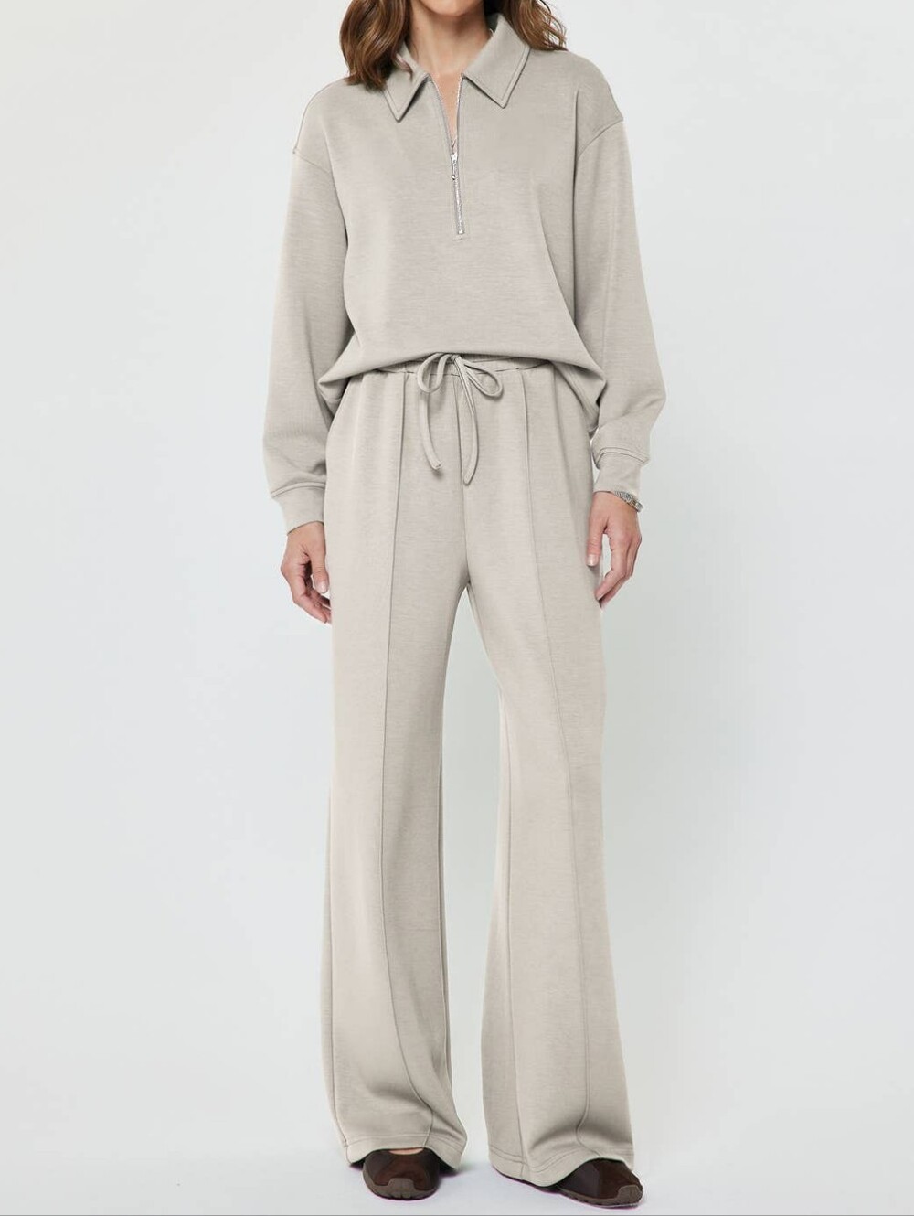 Current Air Collared Sweatshirt And Wide Leg Pants Set